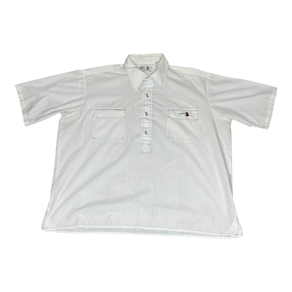 Vintage Retro 60s 70s Manhattan The Bum Shirt Mens XL White Short Sleeve